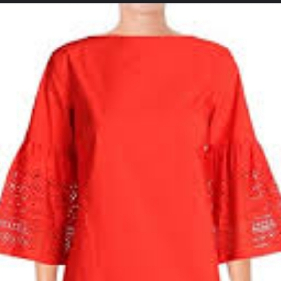 Lauren Ralph Lauren Red Laser Cut Bell Sleeve Top Size Large - Picture 8 of 8